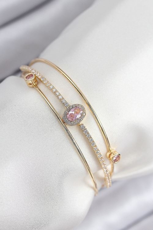 YRTCL Pirinç Zirkon Taşlı Baget Model Gold Renk Kadın Bileklik