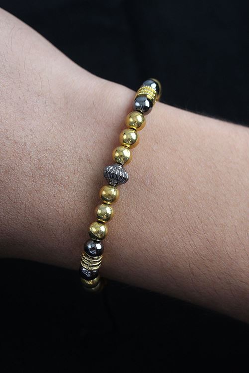 YRTCL Doğal Taş Çember Model Gold Ve Füme Renk Asansörlü Erkek Bileklik