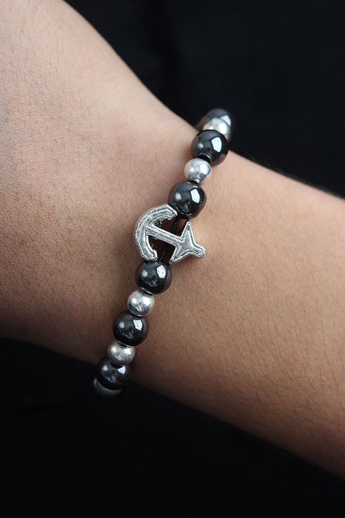 YRTCL Doğal Taş Çapa Model Gümüş Ve Füme Renk Asansörlü Erkek Bileklik