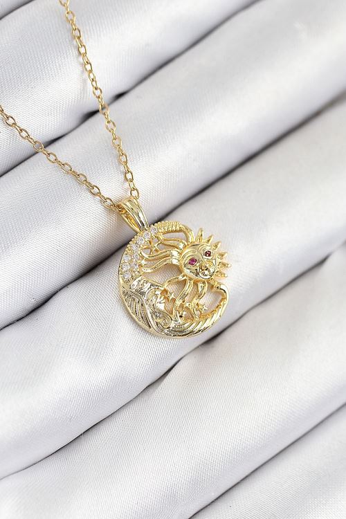 YRTCL 316L Çelik Zirkon Taşlı Ay Ve Güneş Model Gold Renk Kadın Kolye