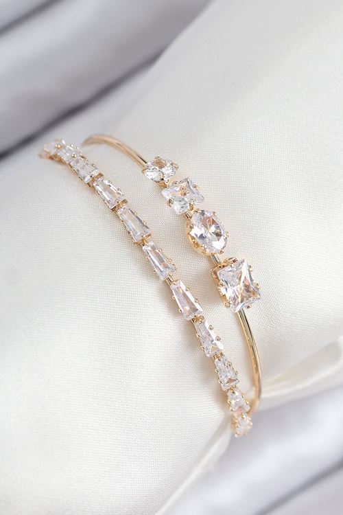 YRTCL Pirinç Zirkon Taşlı Su Yolu Model Gold Renk Kadın Bileklik