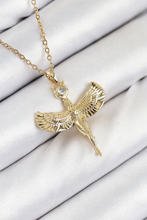 YRTCL 316L Çelik Zirkon Taşlı Melek Model Gold Renk Kadın Kolye