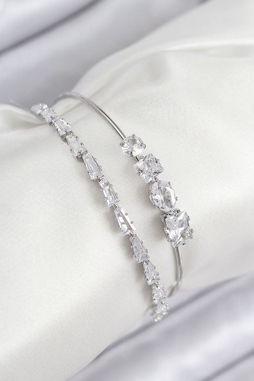 YRTCL Pirinç Zirkon Taşlı Su Yolu Model Gümüş Renk Kadın Bileklik