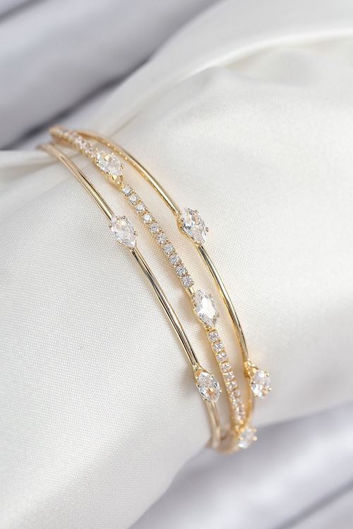 YRTCL Pirinç Zirkon Taşlı Su Yolu Model Gold Renk Kadın Bileklik