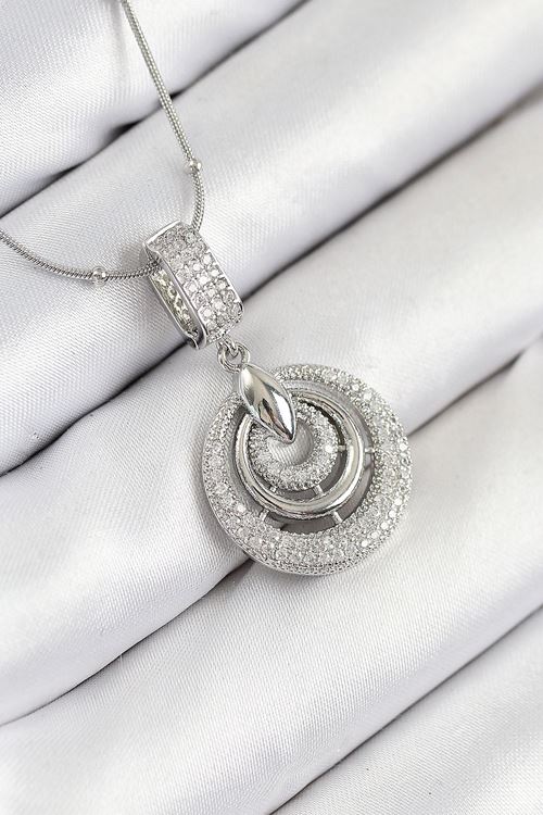 YRTCL 316L Çelik Zirkon Taşlı Çember Model Gümüş Renk Kadın Kolye