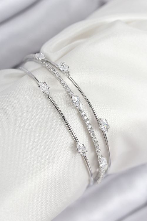 YRTCL Pirinç Zirkon Taşlı Su Yolu Model Gümüş Renk Kadın Bileklik