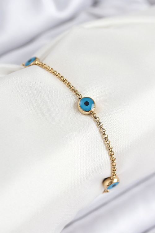 YRTCL 316L Çelik Nazar Boncuğu Model Gold Renk Kadın Bileklik