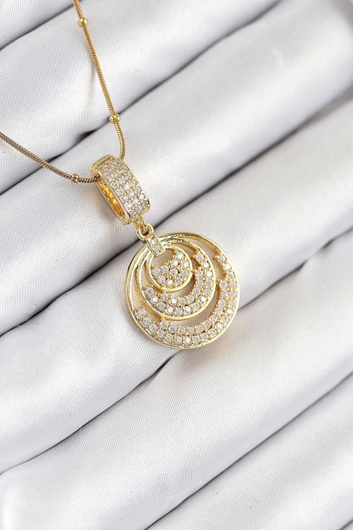 YRTCL 316L Çelik Zirkon Taşlı Çember Model Gold Renk Kadın Kolye