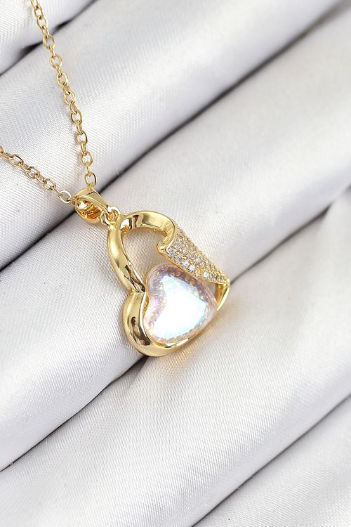 YRTCL 316L Çelik Zirkon Taşlı Kalp Model Gold Renk Kadın Kolye