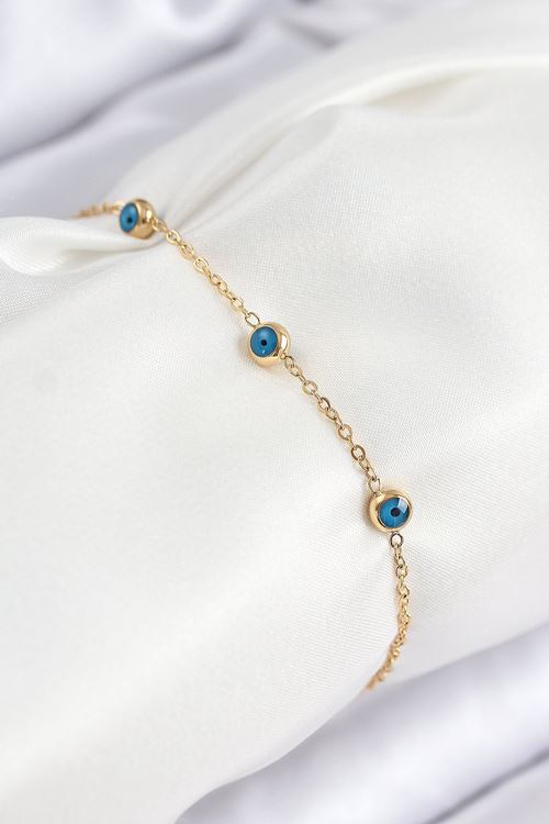 YRTCL 316L Çelik Nazar Boncuğu Model Gold Renk Kadın Bileklik