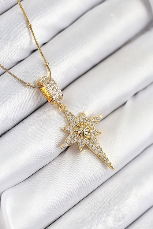 YRTCL 316L Çelik Zirkon Taşlı Kutup Yıldızı Model Gold Renk Kadın Kolye