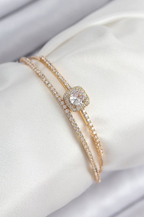 YRTCL Pirinç Zirkon Taşlı Baget Model Gold Renk Kadın Bileklik