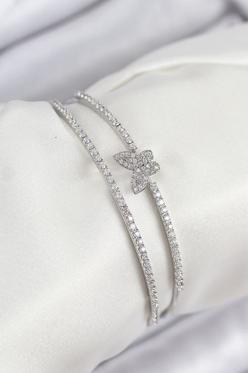 YRTCL Pirinç Zirkon Taşlı Kelebek Model Gümüş Renk Kadın Bileklik