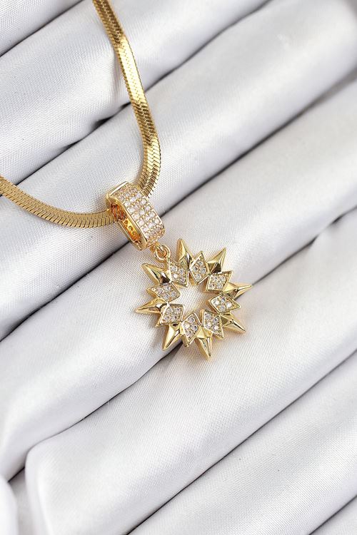 YRTCL 316L Çelik Zirkon Taşlı Yıldız Model Gold Renk Kadın Kolye