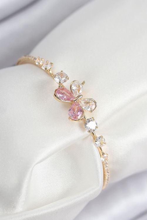 YRTCL Pirinç Zirkon Taşlı Kelebek Model Gold Renk Kadın Bileklik