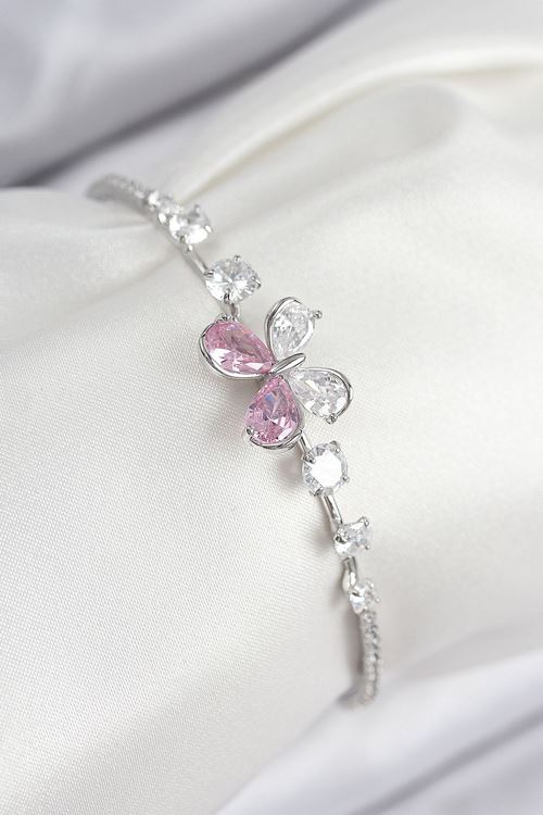 YRTCL Pirinç Zirkon Taşlı Kelebek Model Gümüş Renk Kadın Bileklik