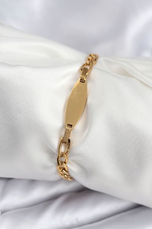 YRTCL 316L Çelik Gold Renk Oval Yazı Yazmaya Uygun Kadın Bileklik