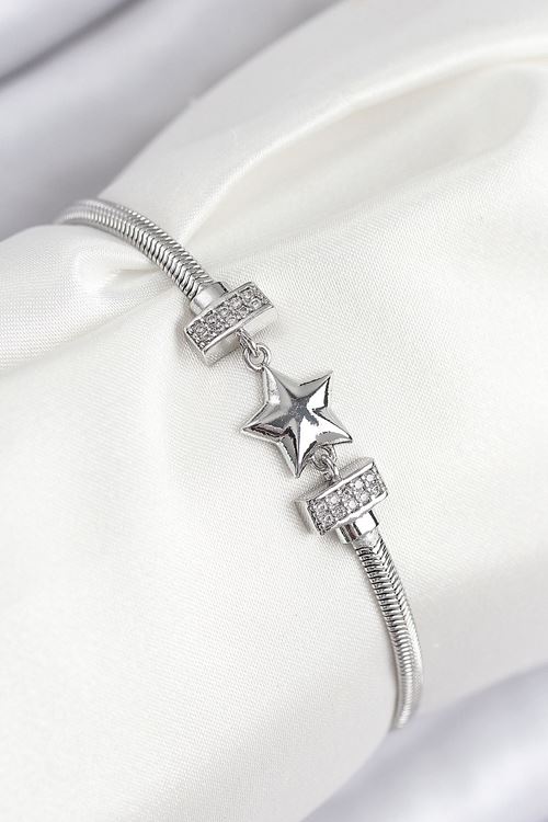 YRTCL Pirinç Zirkon Taşlı Yonca Model Gümüş Renk Kadın Bileklik