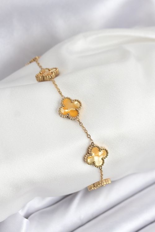 YRTCL 316L Çelik Gold Zincir Sarı Yonca Bileklik