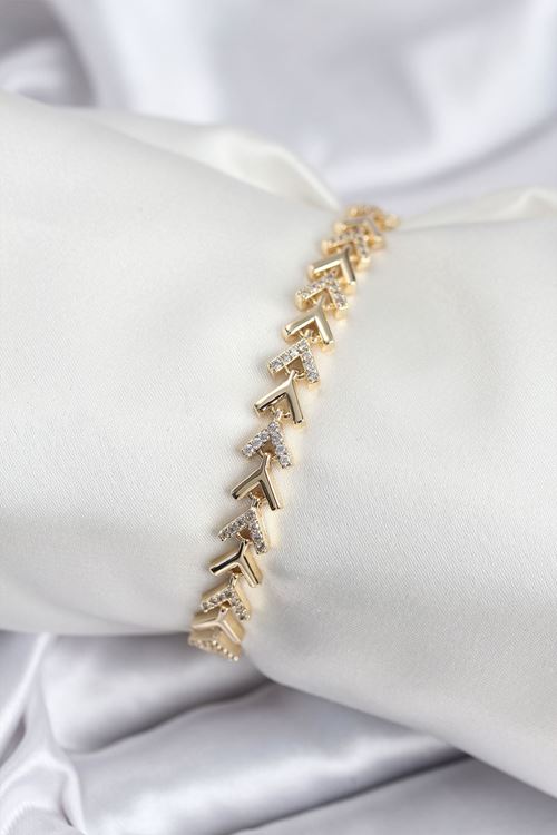 YRTCL Pirinç VIP Seri Gold Zirkon Taşlı Balık Sırtı Model Kadın Bileklik