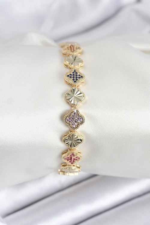 YRTCL Pirinç VIP Seri Yonca Zirkon Taşlı Kadın Bileklik