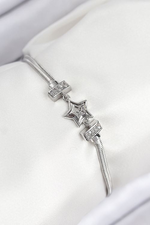 YRTCL Pirinç Zirkon Taşlı Yıldız Model Gümüş Renk Kadın Bileklik