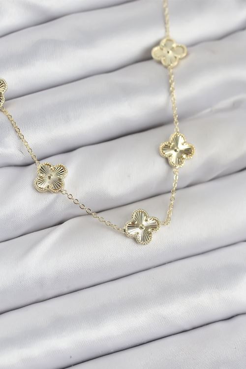 YRTCL Pirinç Gold Renk Yonca Kadın Kolye