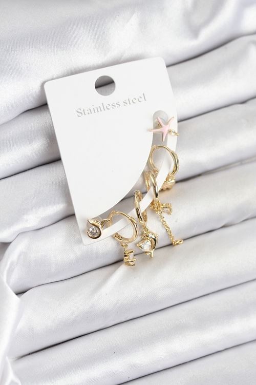 YRTCL Pirinç Gold Renk Set Küpe