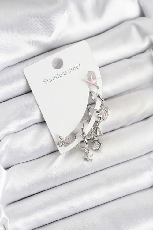 YRTCL Pirinç Gümüş Renk Set Küpe