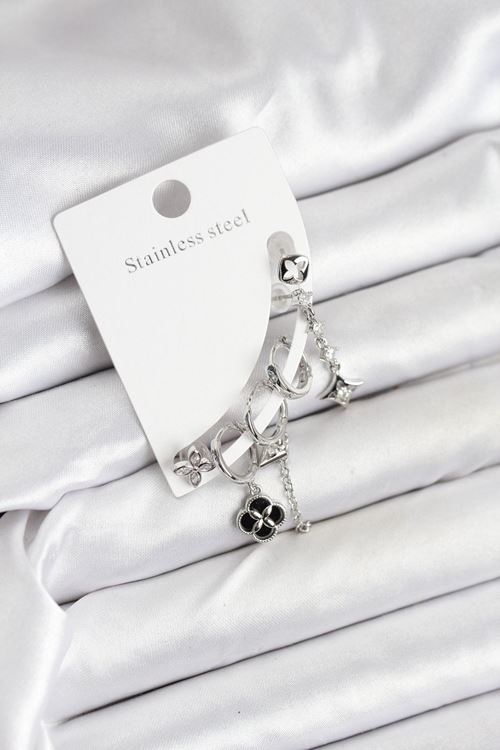 YRTCL Pirinç Gümüş Renk Kadın Set Küpe