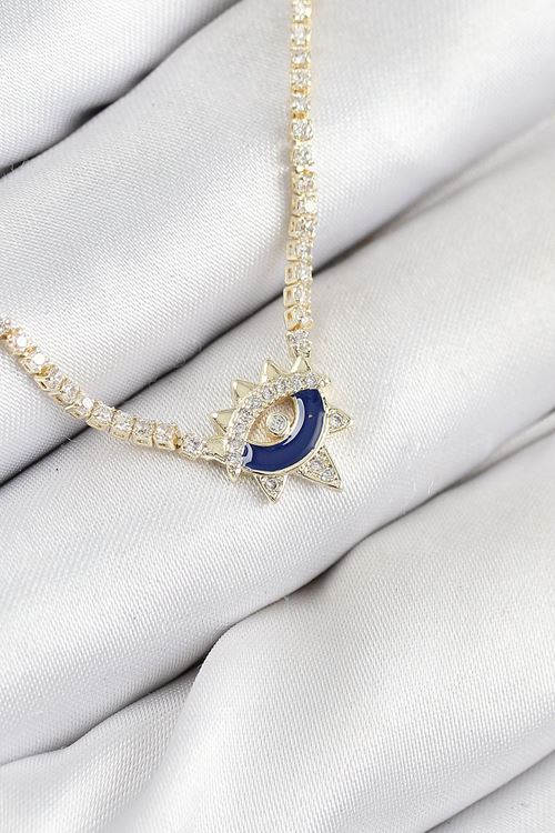 YRTCL Pirinç Zirkon Taşlı Su Yolu Göz Model Gold Renk Kadın Kolye