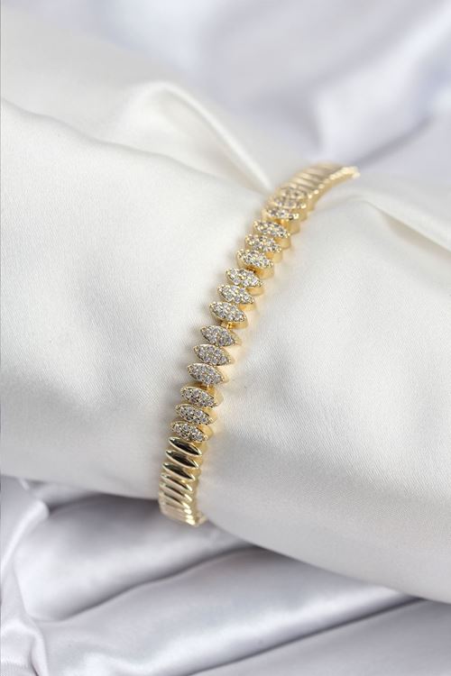 YRTCL Pirinç VIP Seri Gold Renk Zirkon Taşlı Arpa Model Kadın Bileklik