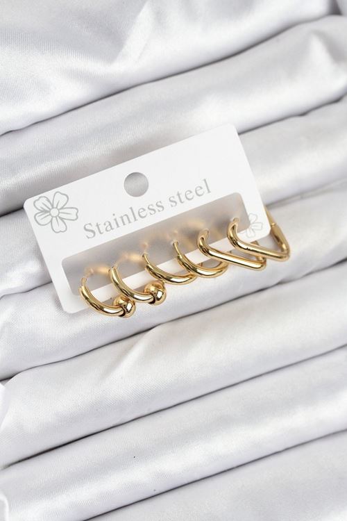 YRTCL 316L Çelik Gold Renk Kadın Küpe Seti