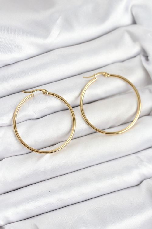 YRTCL 316L Çelik Gold Renk 35 mm Halka Kadın Küpe