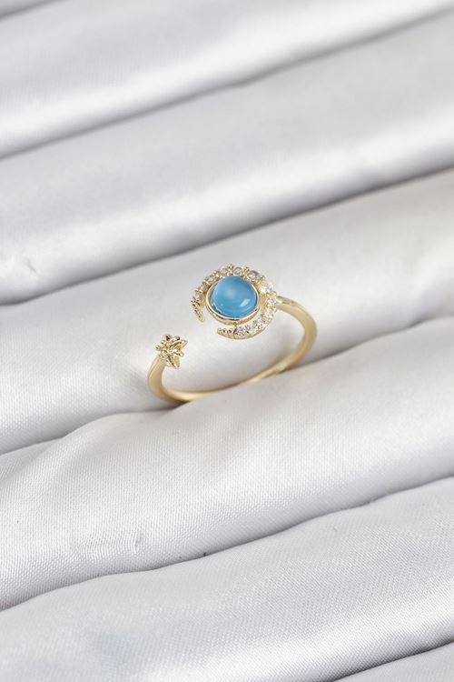 YRTCL Pirinç Gold Renk Zirkon Taşlı Ay Yıldız Kadın Yüzük