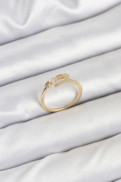 YRTCL Pirinç Gold Renk Kalpli Detaylı Zirkon Taşlı Kadın Yüzük