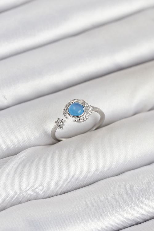 YRTCL Pirinç Gümüş Renk Zirkon Taşlı Ay Yıldız Kadın Yüzük