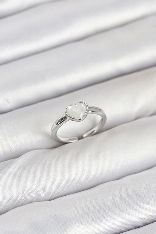 YRTCL Pirinç Gümüş Renk Kalpli Kadın Yüzük