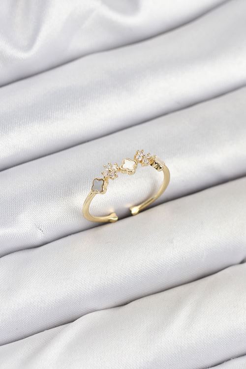 YRTCL Pirinç Gold Renk Minimal Yonca Detaylı Kadın Yüzük