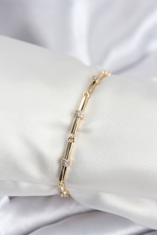 YRTCL Pirinç VIP Seri Gold Renk Parçalı Model Zirkon Taşlı Kadın Bileklik