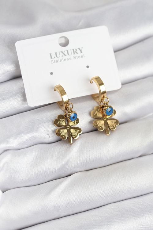 YRTCL 316L Çelik Nazarlı Yonca Model Kadın Küpe