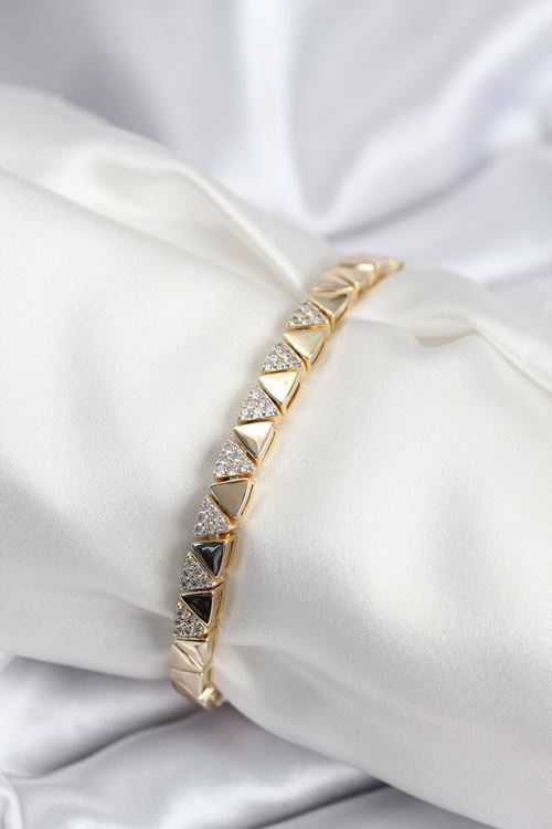 YRTCL Pirinç VIP Seri Gold Renk Sıralı Üçgen Model Kadın Bileklik