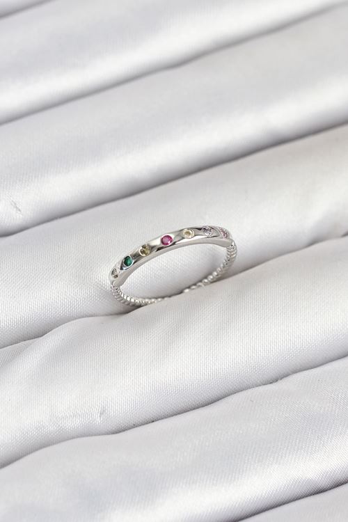 YRTCL Pirinç Gümüş Renk Renkli Zirkon Taşlı Kadın Yüzük