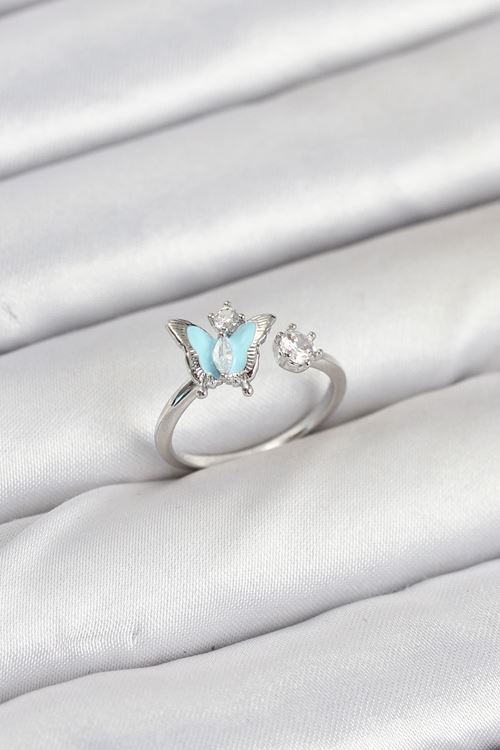 YRTCL Pirinç Gümüş Renk Kelebek Model Kadın Yüzük