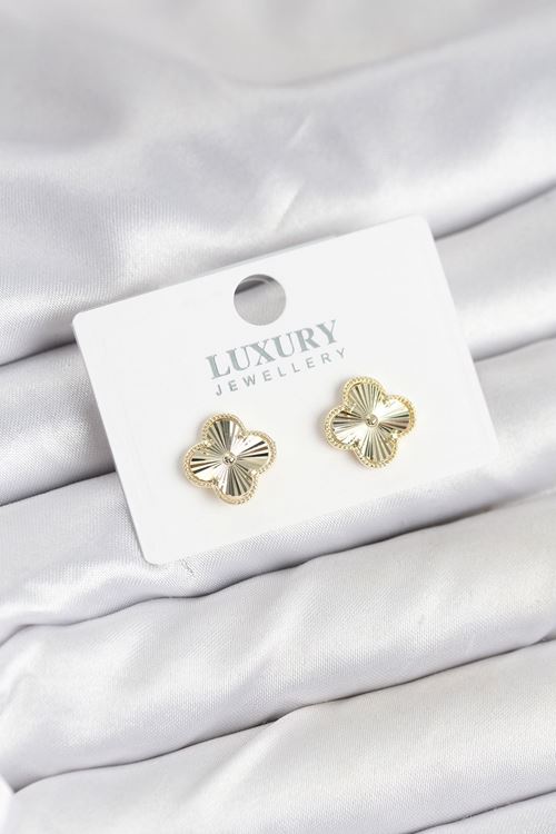 YRTCL Pirinç Gold Renk Tekli Yonca Kadın Küpe