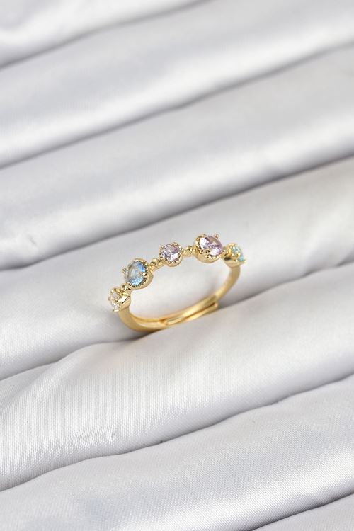 YRTCL Pirinç Gold Renk Renkli Zirkon Taşlı Kadın Yüzük