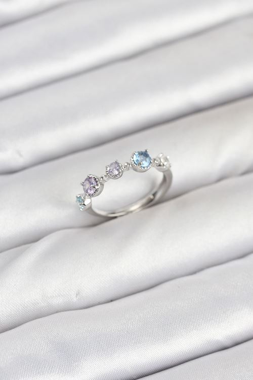 YRTCL Pirinç Gümüş Renk Renkli Zirkon Taşlı Kadın Yüzük