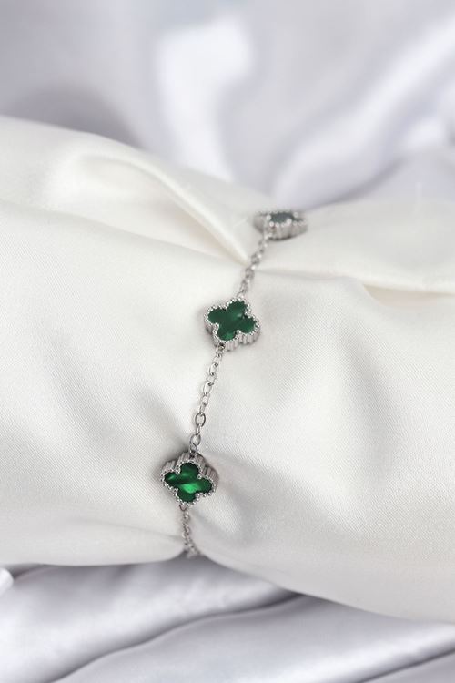 YRTCL 316L Çelik Gümüş Renk Yeşil Baby Boy Yonca Kadın Bileklik