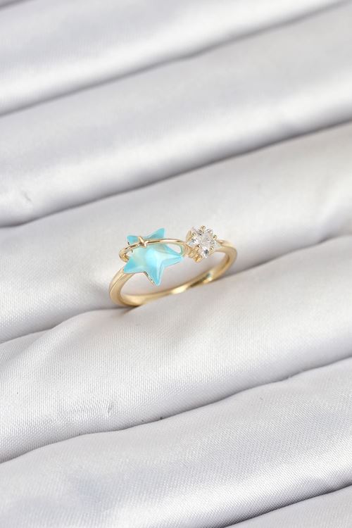 YRTCL Pirinç Gold Renk Mavi Yıldızlı Model Kadın Yüzük