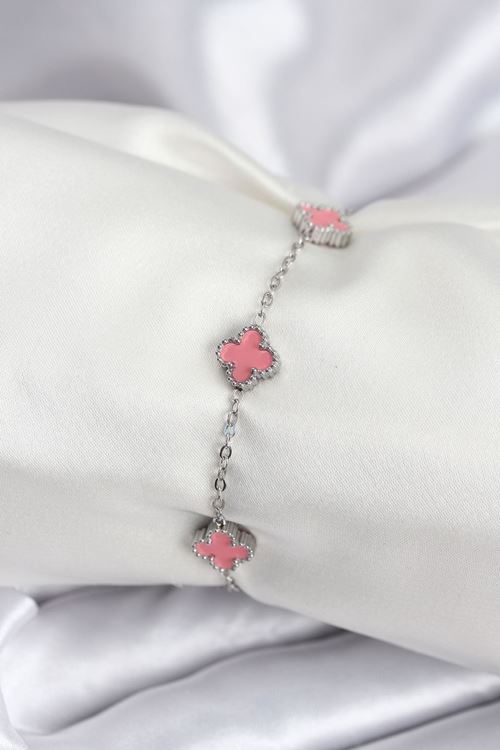 YRTCL 316L Çelik Gümüş Renk Pembe Baby Boy Yonca Kadın Bileklik